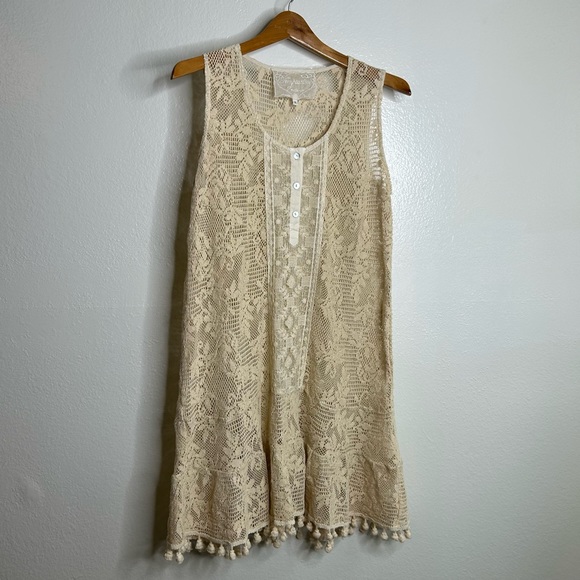 Temptation Positano 100% Cotton Cream Crochet Lace Tunic Mini Dress Size L - Picture 2 of 12